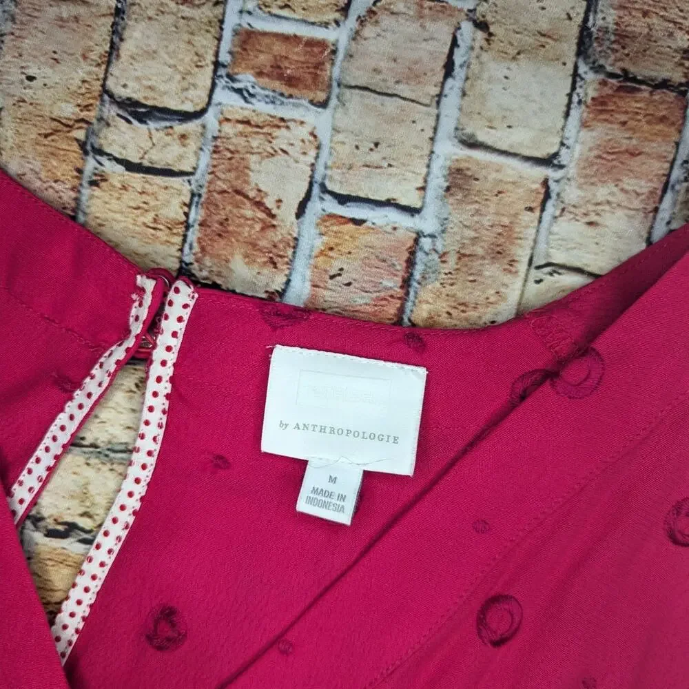 Anthropologie Fuchsia Romper Embroidered dot pattern size M - Picture 6 of 9